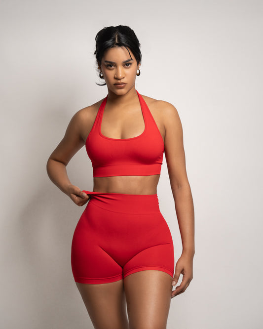 Rojo Intenso Seamless Scrunch Biker Shorts